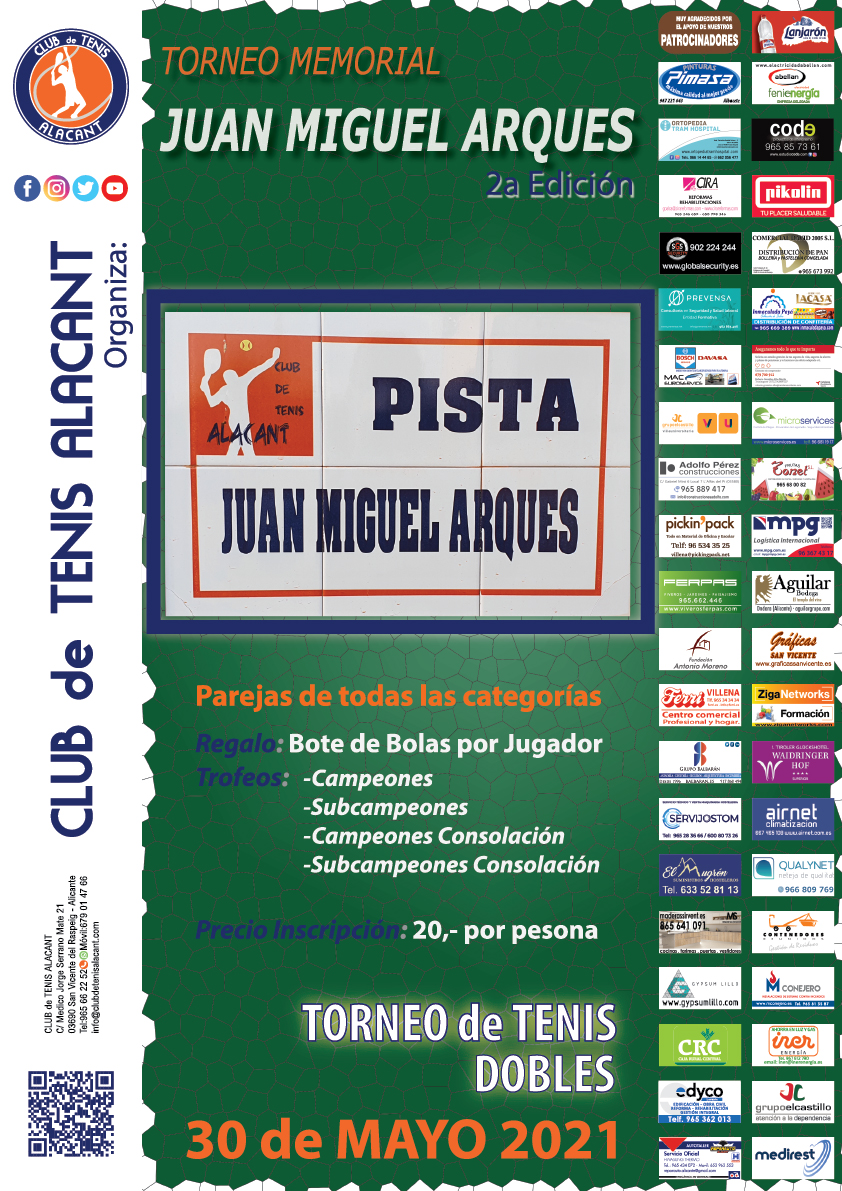 cartel Torneo Memorial Juan Miguel Arques 2021 tenis dobles club de tenis alacant