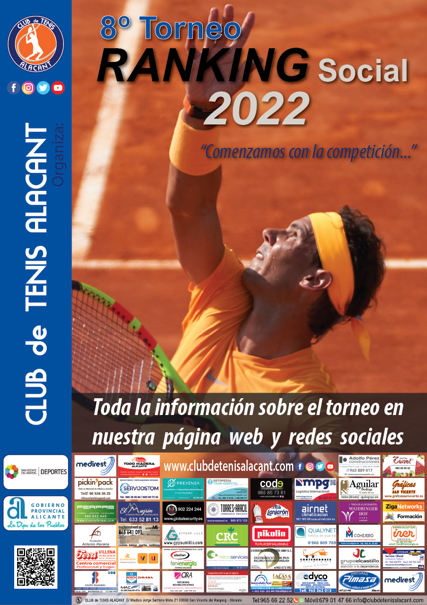 cartel ranking torneo tenis 2022 club de tenis alacant