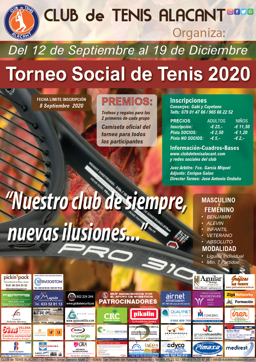 cartel torneo social 2020 Club de Tenis Alacant